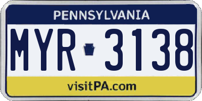 PA license plate MYR3138