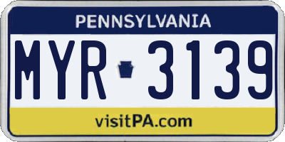 PA license plate MYR3139