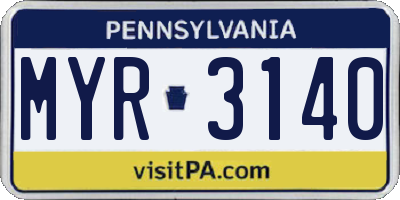 PA license plate MYR3140