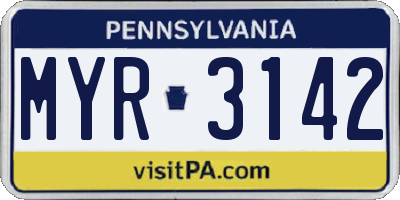 PA license plate MYR3142