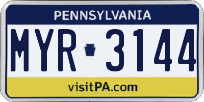 PA license plate MYR3144