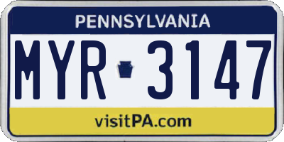 PA license plate MYR3147