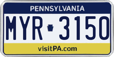 PA license plate MYR3150