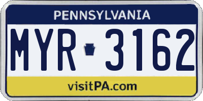 PA license plate MYR3162