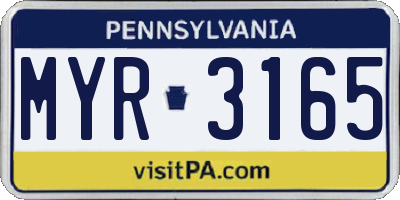 PA license plate MYR3165