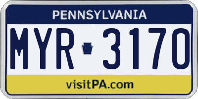 PA license plate MYR3170