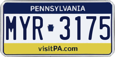 PA license plate MYR3175