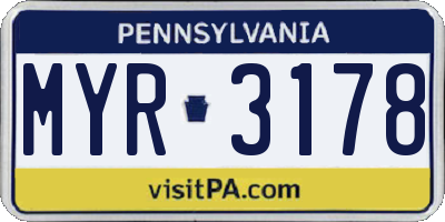 PA license plate MYR3178