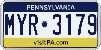 PA license plate MYR3179