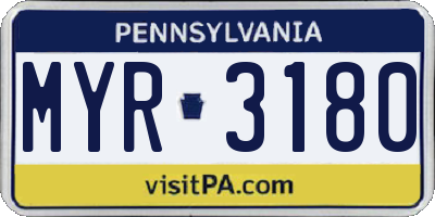 PA license plate MYR3180