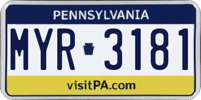 PA license plate MYR3181