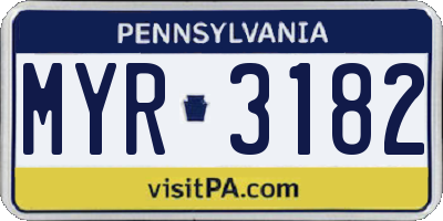 PA license plate MYR3182