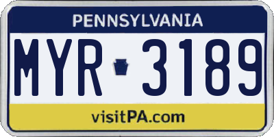 PA license plate MYR3189