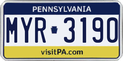 PA license plate MYR3190