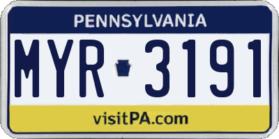 PA license plate MYR3191