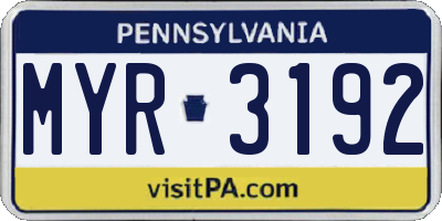 PA license plate MYR3192