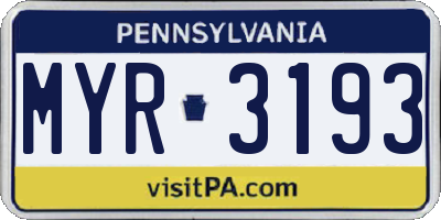 PA license plate MYR3193