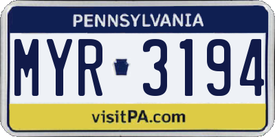 PA license plate MYR3194