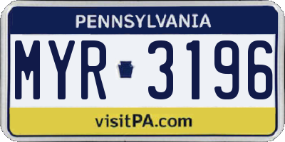 PA license plate MYR3196