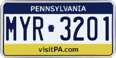 PA license plate MYR3201