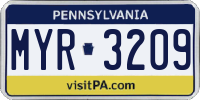 PA license plate MYR3209
