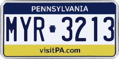 PA license plate MYR3213