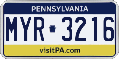 PA license plate MYR3216