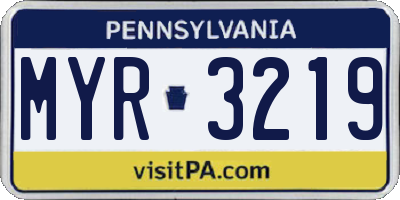 PA license plate MYR3219