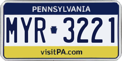 PA license plate MYR3221