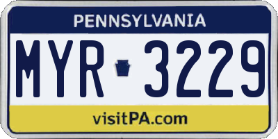 PA license plate MYR3229