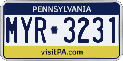 PA license plate MYR3231