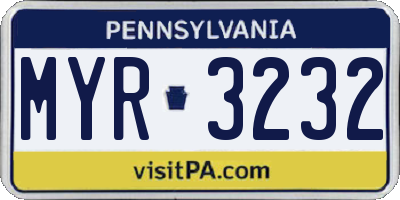 PA license plate MYR3232