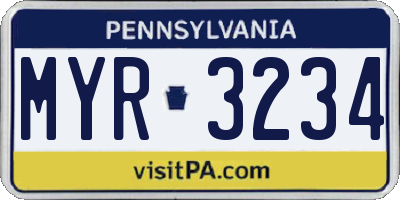 PA license plate MYR3234