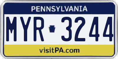 PA license plate MYR3244