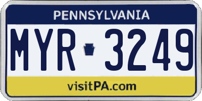 PA license plate MYR3249