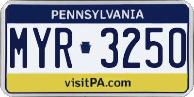 PA license plate MYR3250