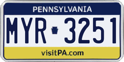 PA license plate MYR3251