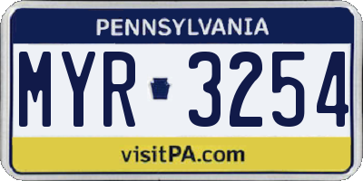 PA license plate MYR3254