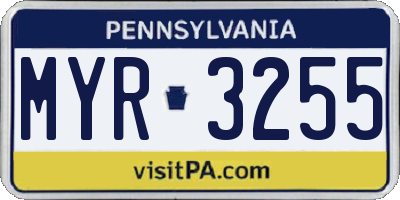 PA license plate MYR3255
