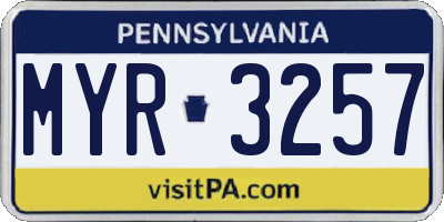 PA license plate MYR3257