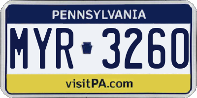 PA license plate MYR3260