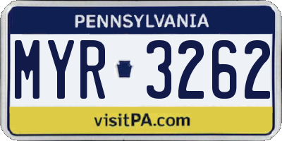 PA license plate MYR3262