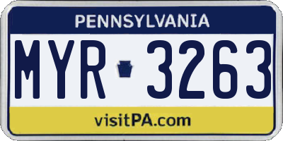 PA license plate MYR3263