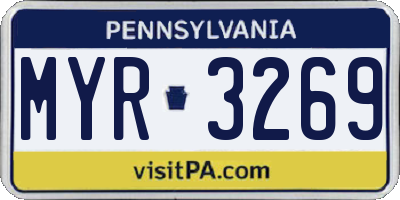 PA license plate MYR3269