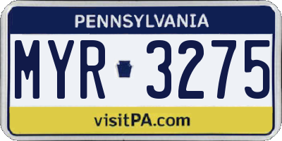 PA license plate MYR3275