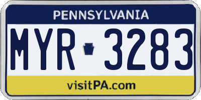 PA license plate MYR3283