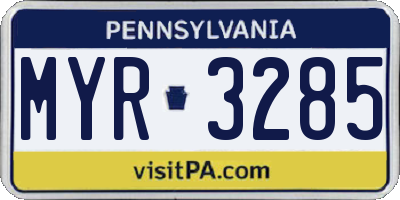 PA license plate MYR3285