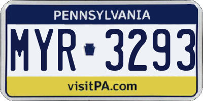 PA license plate MYR3293