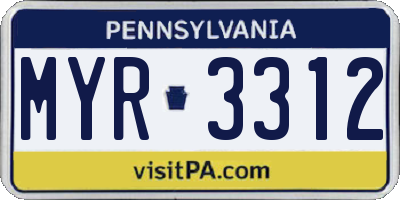 PA license plate MYR3312