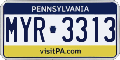 PA license plate MYR3313